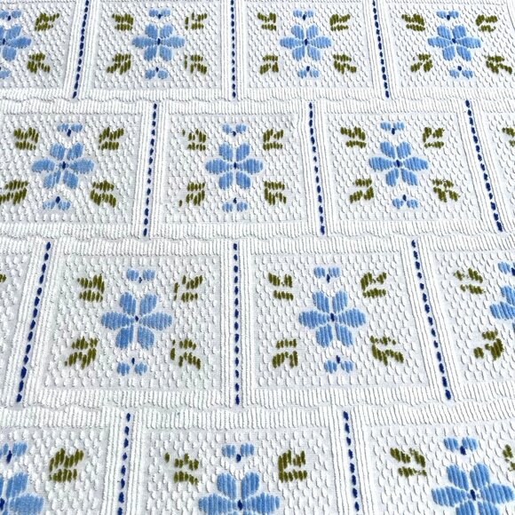 Vintage Chenille Bedspread Coverlet Floral Throw White Blue Green Fringe 60x50 - Picture 1 of 7